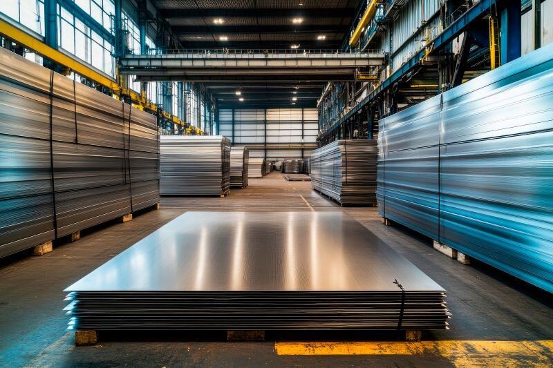 Warehouse in a hot mill with metal plates