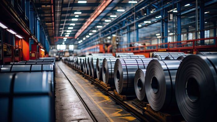 Warehouse at a Hot Mill with steel coils