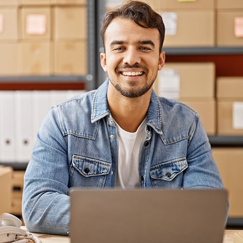 Man using touchless ordering process to order packages