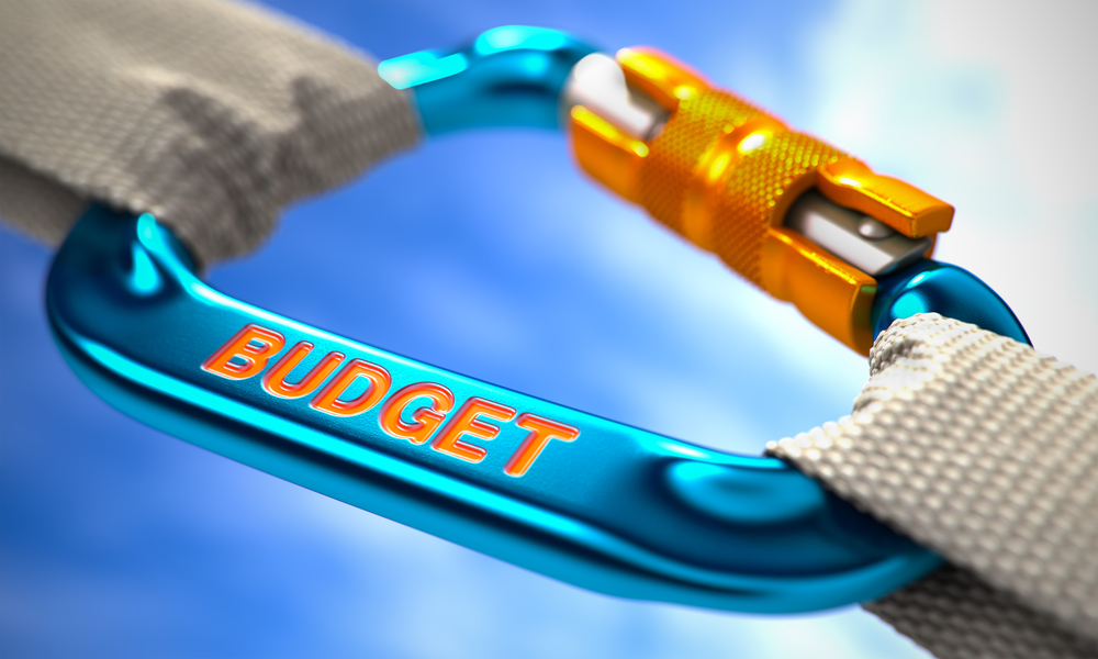 Graphic representation with carabiner of factors impacting budget